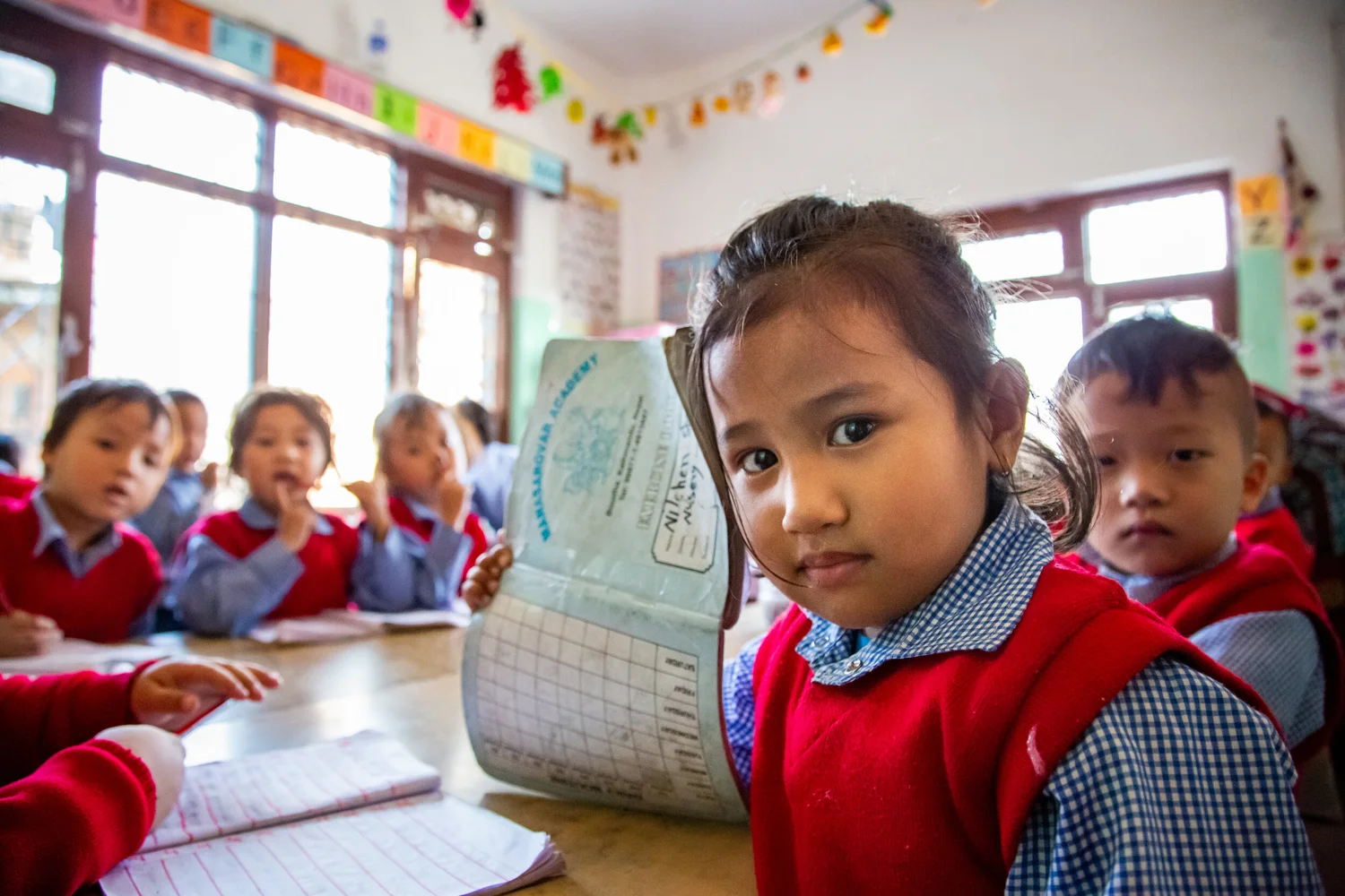 A crowded traditional Nepali classroom